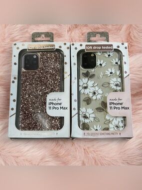 Glitter & Floral iPhone 11 Pro Max Case Duo - Rose Gold Glitter and Beige Floral